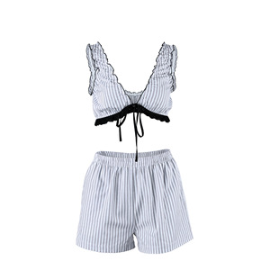 Nouvel ensemble décontracté 2026 : Haut caraco en coton et short rayé – Pyjama deux pièces confortable pour femme - Product Image 3