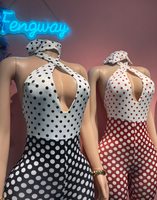 Combinaison moulante sexy à pois noirs et blancs, simple et créative, pour femme 2026