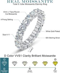 Anillo de Eternidad de Moissanita, Anillo de Boda, Anillo de Moissanita Redonda Creada en Laboratorio, Anillos Apilables para Aniversario y Compromiso - Product Image 2