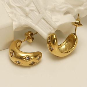 Zogxin Gold Huggie Earrings 18K Titanium Steel Geometric Shape Party Jewelry - Product Image 2