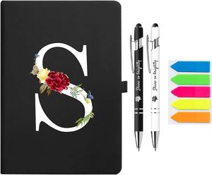 Premium <b>A5</b> Hardcover Executive <b>Notebook</b> and Pen Set Journal <b>Notebook</b> Supplies Letter a Floral Design Black - Product Image 2