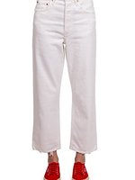 Jean droit vintage à taille mi-haute en maille côtelée à séchage rapide pour femme, coupe cheville, Cloud Over 30W / 29L