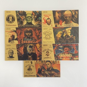 Set uang kertas peringatan tema film horor Set ikon hantu klasik emas koleksi uang kertas berlapis emas - Product Image 3