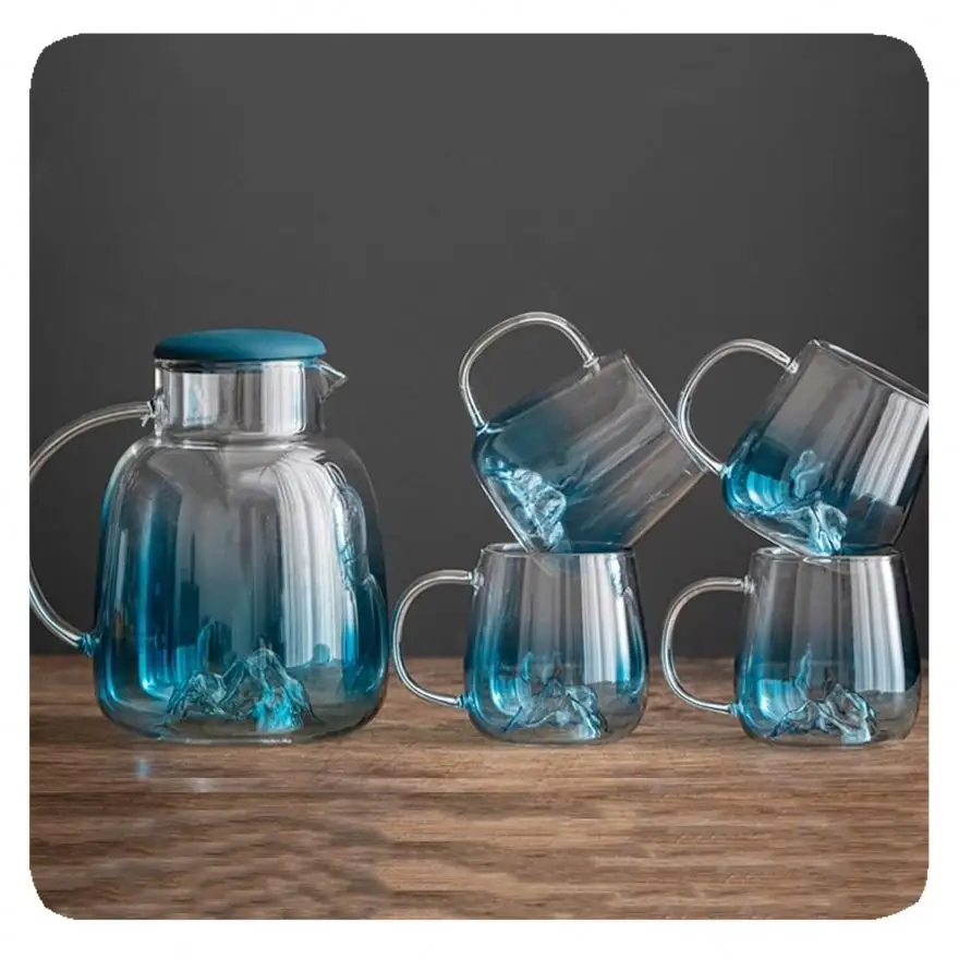 Jarro/jarro de vidro com tampa de aço inoxidável para água quente/fria, conjunto com logotipo personalizado, 1,8 litros e 60 onças de vidro com alto teor de borosilicato