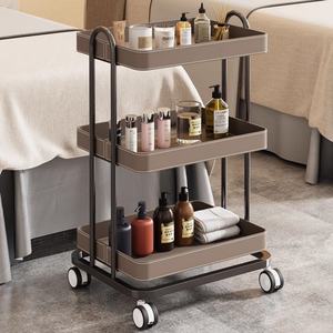 Chariot à roulettes en bois moderne pour salon de beauté, salon de coiffure, maquillage, coiffure, rangement d'outils - Product Image 3