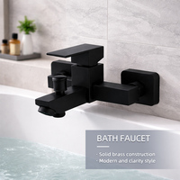 Mitigeur de douche mural en laiton noir mat poli avec robinet en céramique, pommeau de douche carré à jet de pluie, monocommande chaud/froid pour salle de bain