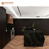 Meubles de cuisine de luxe Realgres, ensemble de meubles de cuisine modernes en marbre noir avec îlot pour villa et appartement