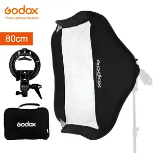 GODOX Kit Kotak Lembut Lipat 80X80Cm 31*31 Inci, dengan Braket Tipe S Dudukan Braket Flash Bowens untuk Lampu Kilat Kamera