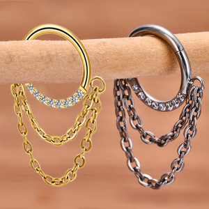 Boucles d'oreilles chaîne en titane avec incrustation de zircon, alliage de titane F136 pour bijoux de piercing d'oreille et de nez - Product Image 3