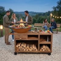 Vente directe en gros - Barbecue multifonctionnel pour cuisine extérieure, plancha en acier corten à bois avec rangement pour bûches