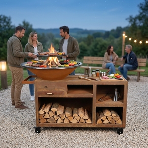 Vente directe <span class=keywords><strong>en</strong></span> gros - Barbecue multifonctionnel pour cuisine extérieure, <span class=keywords><strong>plancha</strong></span> <span class=keywords><strong>en</strong></span> acier corten à bois avec rangement pour bûches - Product Image 4