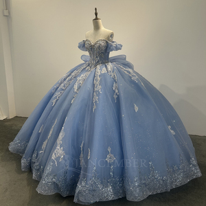 Lsmc99 bóng áo choàng quinceanera Dresses draped Puff tay áo 3D appliques thạch thực hiện để đặt hàng 15 Anos Vestido jancember - Product Image 6