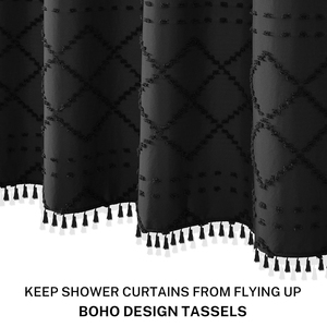 Cortinas de Ducha Boho Modernas con Textura Acolchada, Cortina de Ducha de Tela Impermeable de Lujo con Borlas para Baño - Product Image 3