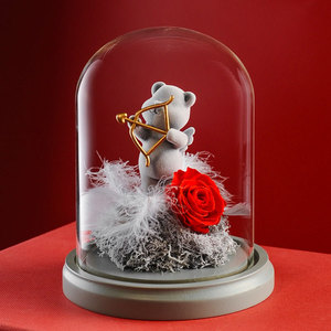 Carino Lightup orso cupola di vetro rosa conservato per sempre vera rosa fiore in vetro cupola di san valentino festa della mamma regalo di natale - Product Image 2
