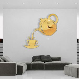 Creative Teapot Mirror Hanging <b>Clock</b> -3D Acrylic <b>Wall</b> Stickers <b>Decorative</b> Painting Silent <b>Clock</b> for Living Room Bedroom - Product Image 3