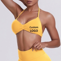 Soutien-gorge de sport sans coutures à maintien élevé, col en V, dos halter, en Spandex/Nylon, pour femme, sensation seconde peau, design dos élégant, séchage rapide, idéal pour le yoga et la course à pied