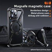 Nouvelle conception de modèle de coque de téléphone de luxe sans cadre, support magnétique rotatif, métal, antichoc, coque arrière pour iPhone 16 Pro Max