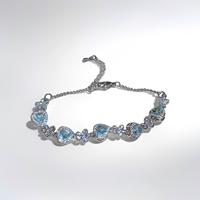 Bracelet Cœur en Zircon Diamant Bleu Clair, Bijoux Fantaisie, Breloques pour Femmes, Cadeau