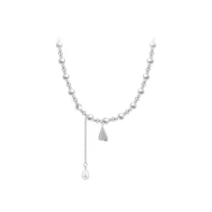 Dernières bijoux en acier inoxydable poli perles en acier chaîne de perles pendentif gland coeur tendance pour les femmes collier P233403