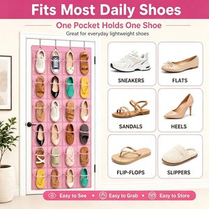 Over The Door Kids <b>Shoe</b> Organizer Pink 24 Pockets Hanging Storage Rack For <b>Shoes</b> And Accessories - Product Image 3