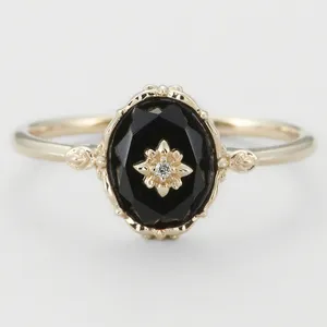 Dainty S925 Sliver White CZ Oval Black Diamond CZ Ring 14K Gold Plated Ring Fine Quality Gemstone Jewelry