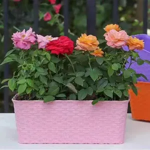 Rectangular Plastic Window Box Flower Pots Planters Wall Railing With Drainage Rectangle Boxes Balcony Tray With Draining Hole