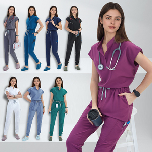 Cá Nhân Logo Mandarin Tẩy Tế Bào Chết Điều Dưỡng Bộ 4-Cách Căng Polyester Spandex Bác Sĩ Y Tá Phù Hợp Với Jogger Y Tế Đồng Phục - Product Image 1