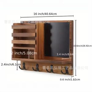 Cross-border wooden wall-mounted double-layer solid wood storage <b>rack</b>, multi-functional wooden wall <b>shelf</b> with blackboard - Product Image 4