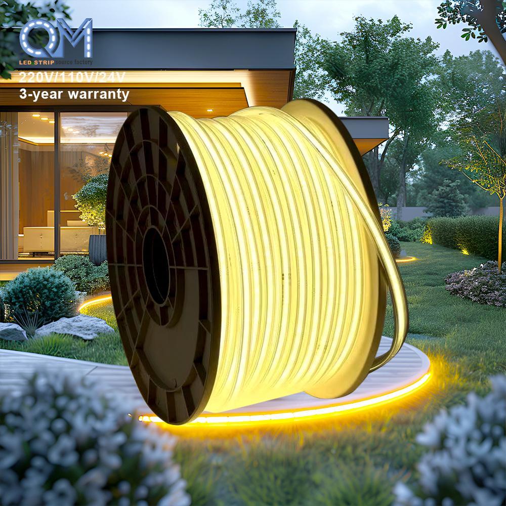 110V 220V Led Strips 30m No Drop Led Tape 288led 50m 100m Roll Cob Strip Ip65 Waterproof Dot Free Plug-in Led Strip