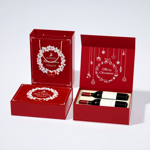 Boîte à vin rouge rigide personnalisée avec design de Noël, impression UV, poignée, emballage cadeau pour 2 bouteilles - Product Image 3