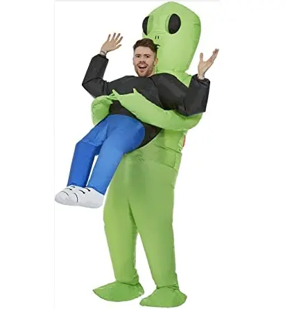 Inflatable Green Alien Abduction Costume Riding T Rex Air Blow up Funny Fancy Dress Party Halloween Costume for Adults