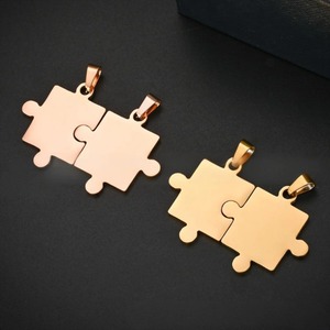 1 paire/lot de pendentifs puzzle en acier inoxydable poli miroir pour la fabrication de colliers, bracelets, bijoux pour amoureux, 46x30mm - Product Image 4