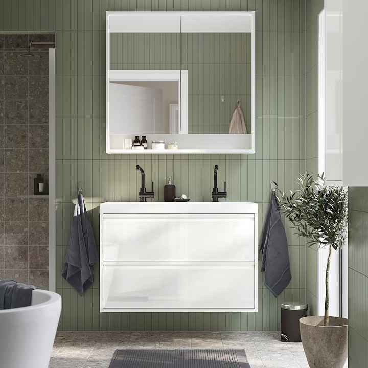 Luxury Double Washbasin Bathroom Cabinet Wall Mounted Modern Design Style Plywood Vanity Bathroom Storage Cabinet