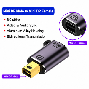 Adaptateur bidirectionnel en aluminium <span class=keywords><strong>DisplayPort</strong></span> mâle vers Mini DP femelle 8K 60Hz pour ordinateur portable, moniteur, projecteur, DP vers Mini DP - Product Image 2