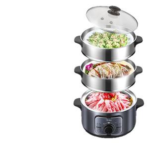 Cuiseur vapeur électrique Midea 10L à trois niveaux en acier inoxydable avec couvercle en verre, multifonction pour la cuisson à la vapeur et la préparation de plats chauds - Product Image 5
