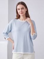 Pull à col rond colorblock pour femmes, tricot à manches courtes, décontracté, été, haut en tricot pour femmes