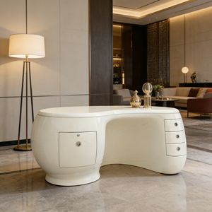 Q001 Modern Furniture Reception Desk Counter Fiberglass Leisure Office CEO Boss Luxury Salon Spa Curved <b>Bar</b> Front Desk <b>Table</b> - Product Image 1