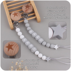 Kaiyue Offres Spéciales sans BPA perles de silicone de qualité alimentaire chaîne de sucette pour bébé pince en bois pince à sucette Portable - Product Image 2