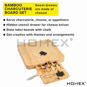 Homex | Pronto per la spedizione rettangolare quadrato Premium a buon mercato piccolo tagliere di carne salumi di bambù con coltelli - Product Image 6