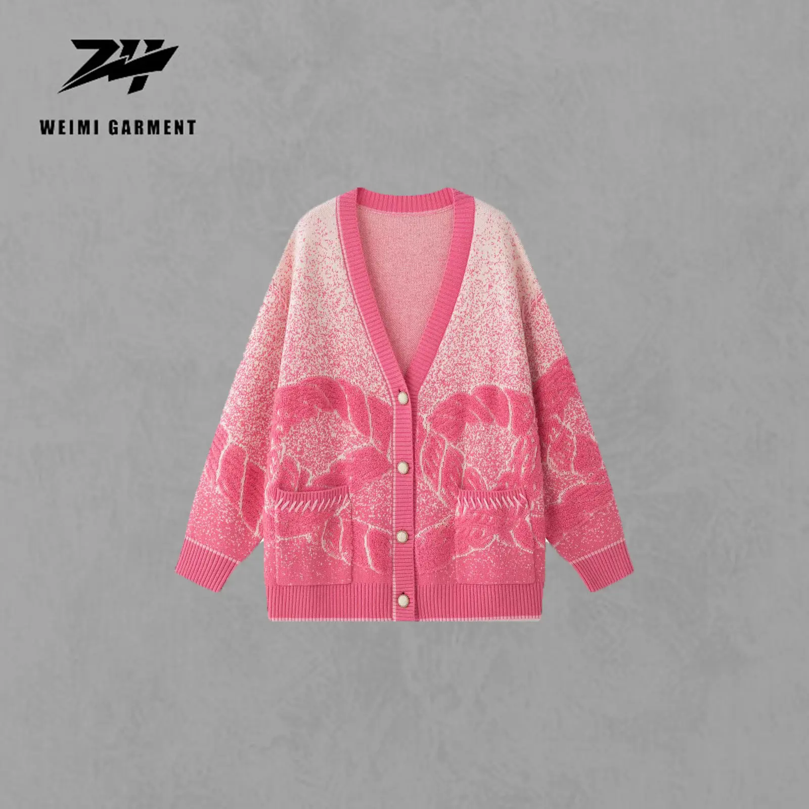 가을 패션 캐주얼 스트리트웨어 핑크 스트라이프 롱 랜턴 소매 느슨한 모헤어 크로 셰 뜨개질 짧은 카디건 여성용 스웨터