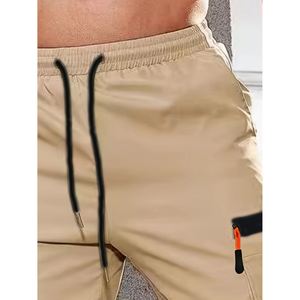 Pantalon décontracté ample pour homme, en tricot, avec empiècements de couleur contrastée, poche zippée, style sportif - Product Image 5