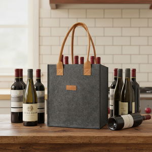 Bolsa de Mano Grande <span class=keywords><strong>HAPPYWAY</strong></span> para Botellas de Vino Tinto, Plegable, Estilo Clásico, Patrón de Rejilla de Diamantes, Fieltro de Poliéster - Product Image 2