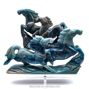 Натуральный Кристалл синий троллейт статуя лошади кристалл фигурка животных резные фигурки для коллекции или украшения дома