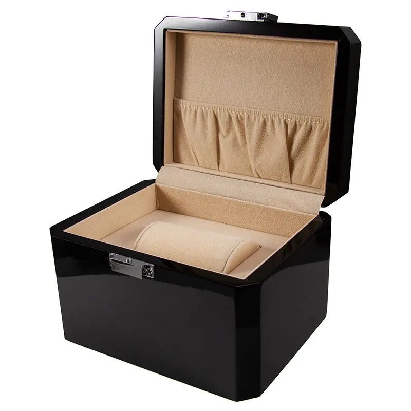 Black Gloss Watch Packaging High-grade Solid Wood Watch Display Box Jewelry Box Metal Portable Square Watch Storage Box