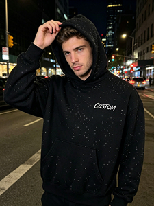 Sweat à capuche <span class=keywords><strong>pour</strong></span> <span class=keywords><strong>homme</strong></span> en molleton français 100% coton 500 GSM, avec logo personnalisé et strass, style streetwear - Product Image 3