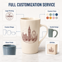 Coffret Cadeau Mug de Voyage Personnalisé avec Logo, Motif Vintage Art Lignaire Paris, Pont Alexandre III, Dôme des Invalides, en Porcelaine Fine