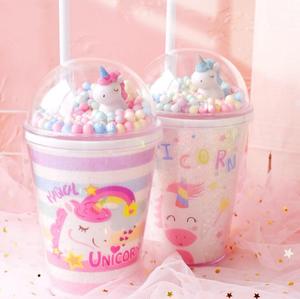 Verre à smoothie en plastique <span class=keywords><strong>réutilisable</strong></span> avec couvercle, <span class=keywords><strong>licorne</strong></span>, transparent, anti-fuite, double paroi, sans BPA, logo personnalisé, 13OZ - Product Image 2
