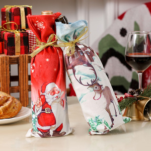Sacs cadeaux pour bouteilles de vin de <span class=keywords><strong>Noël</strong></span>, sacs du <span class=keywords><strong>Père</strong></span> <span class=keywords><strong>Noël</strong></span>, imprimés <span class=keywords><strong>Père</strong></span> <span class=keywords><strong>Noël</strong></span>, bonhomme de neige, renne, polyester, écologiques, réutilisables, ruban doré, pour les fêtes - Product Image 3