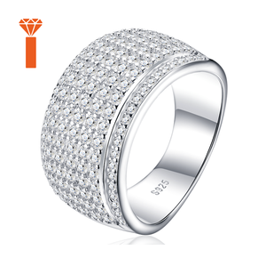 Auf Lager Hip-Hop Iced Out 925 Sterling Silber Moissanit Kuppelring Voll Micro Pavé für Herren Modeschmuck Moissanit-Ring - Product Image 1
