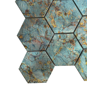 Dosseret adhésif en aluminium hexagone pour mur Mélange de verre Tuile de mosaïque en métal <span class=keywords><strong>Al</strong></span>. <span class=keywords><strong>mosaic</strong></span> peler et coller - Product Image 2